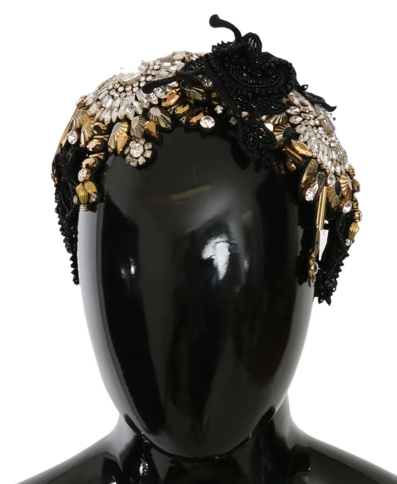 Dolce & Gabbana Women's Black Silk Gold Crystal Studded Diadem