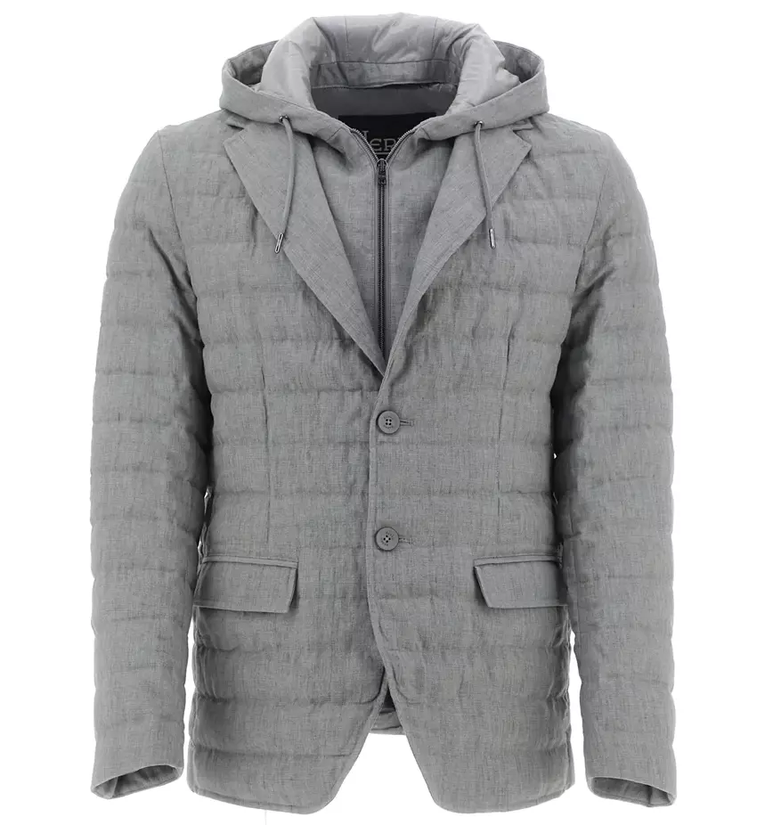 Herno Men's Elegant Linen Bomber Jacket with Detachable Hood
