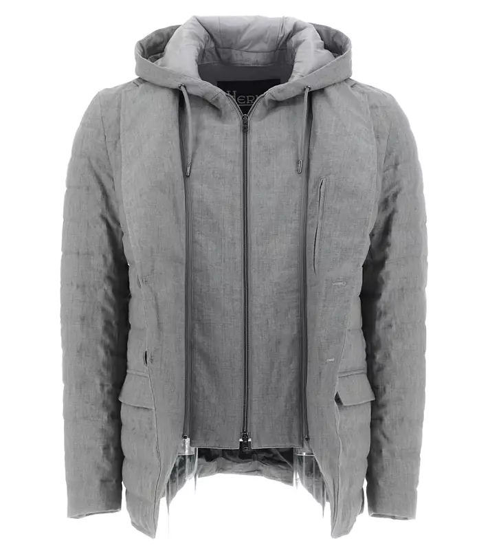 Herno Men's Elegant Linen Bomber Jacket with Detachable Hood