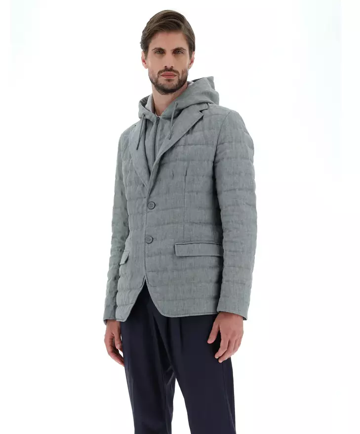 Herno Men's Elegant Linen Bomber Jacket with Detachable Hood