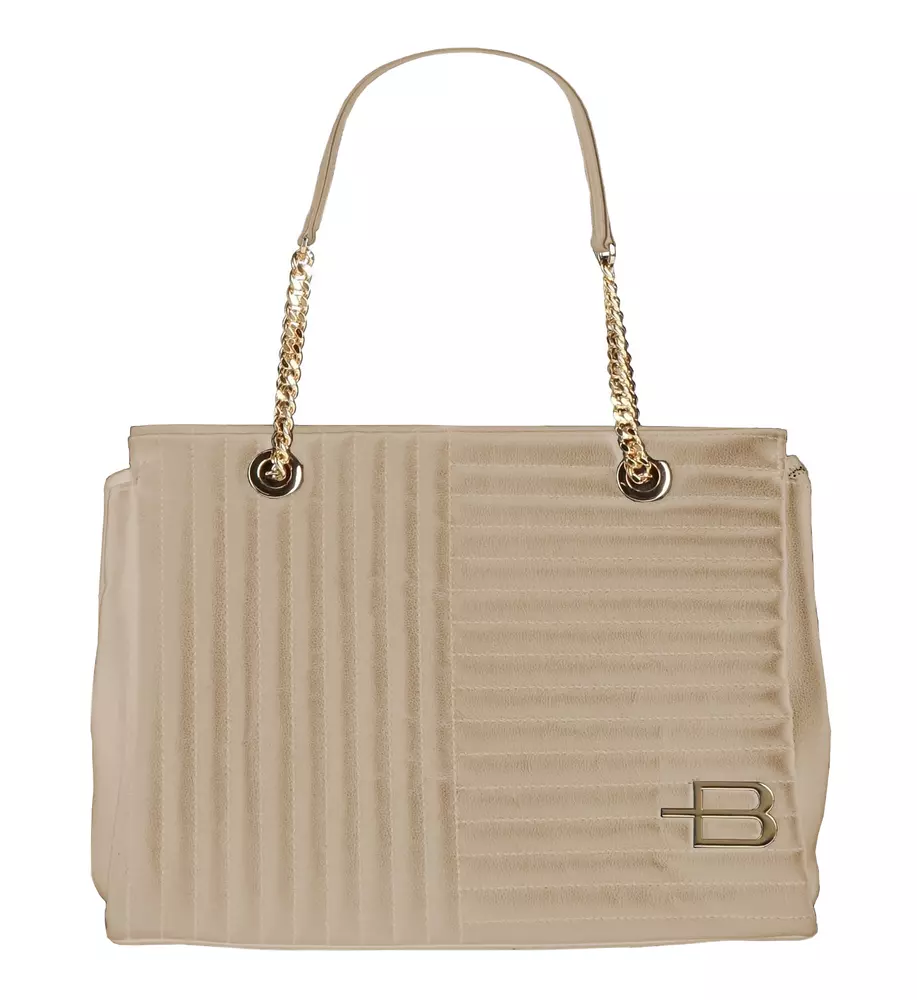 Baldinini Trend Women's Chic Beige Calfskin Crossbody with Chain Detail