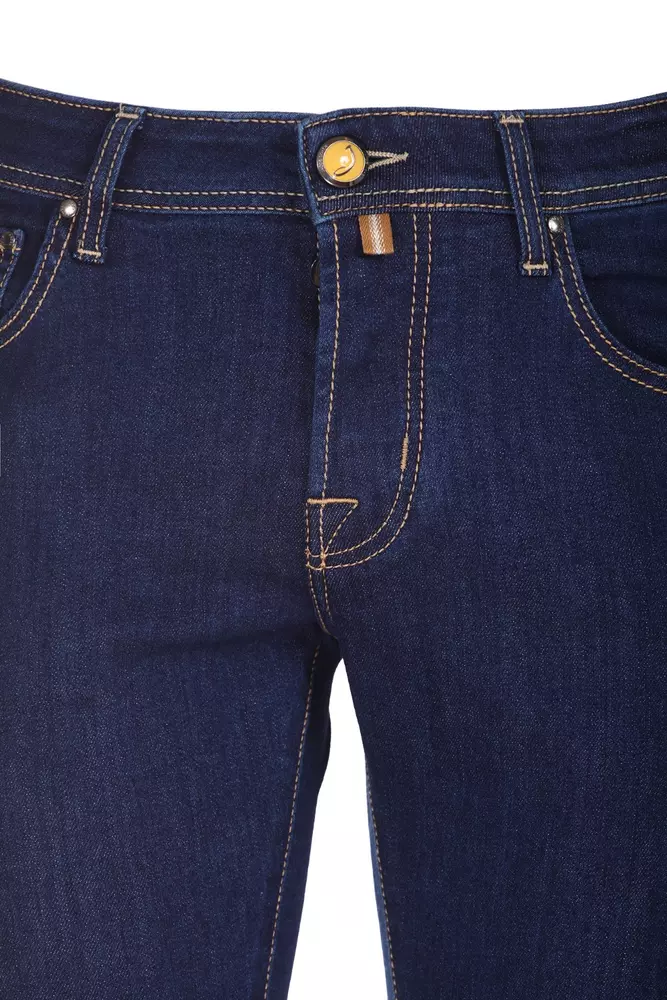 Jacob Cohen Men's Elegant Blue Nick Jeans with Yellow Accents
