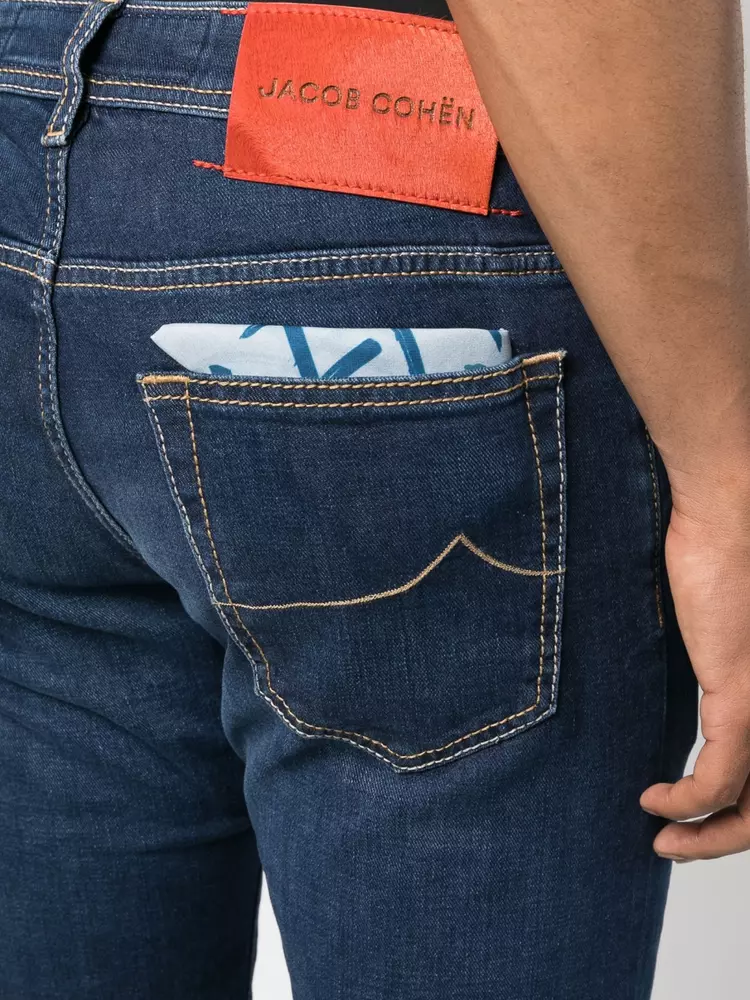 Jacob Cohen Men's Exclusive Blue Nick Jeans with Embroidered Detail