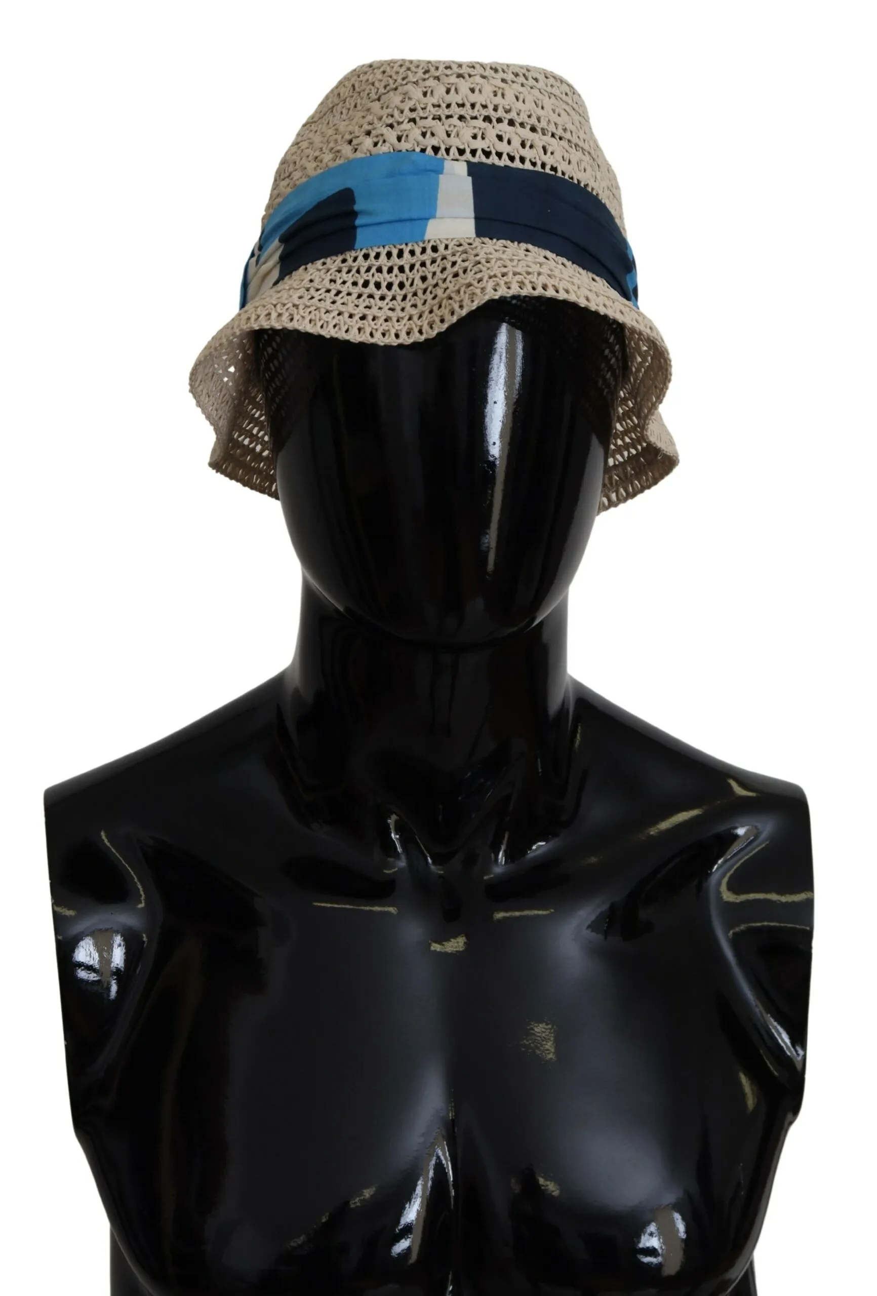Dolce & Gabbana Men's Elegant Beige Bucket Hat with Blue Bow Accent