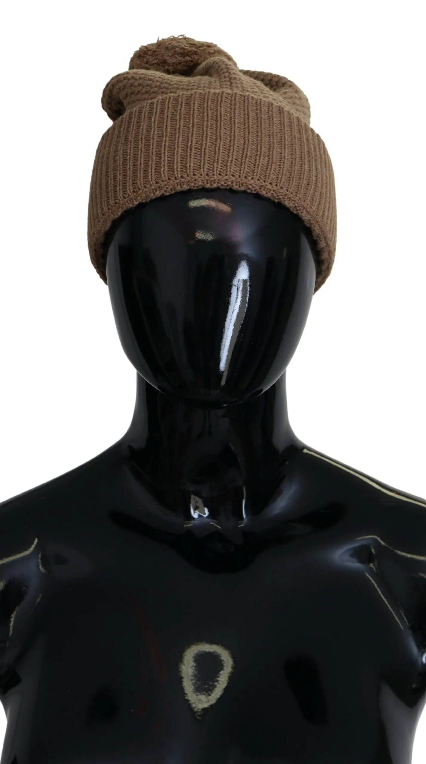 Dolce & Gabbana Women's Elegant Camel Knit Beanie with Fur Accent