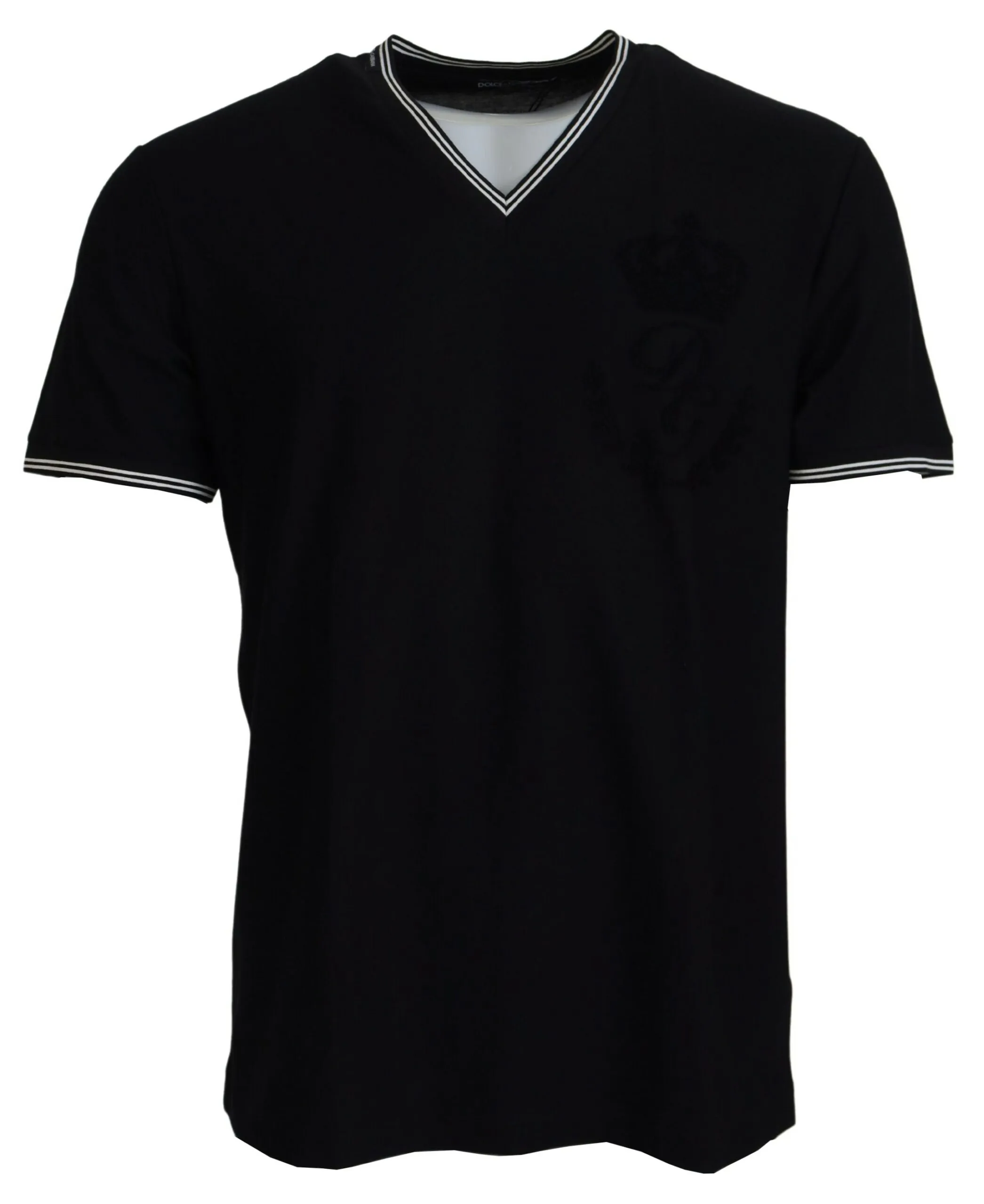 Dolce & Gabbana Men's Elegant V-Neck Black Cotton T-Shirt