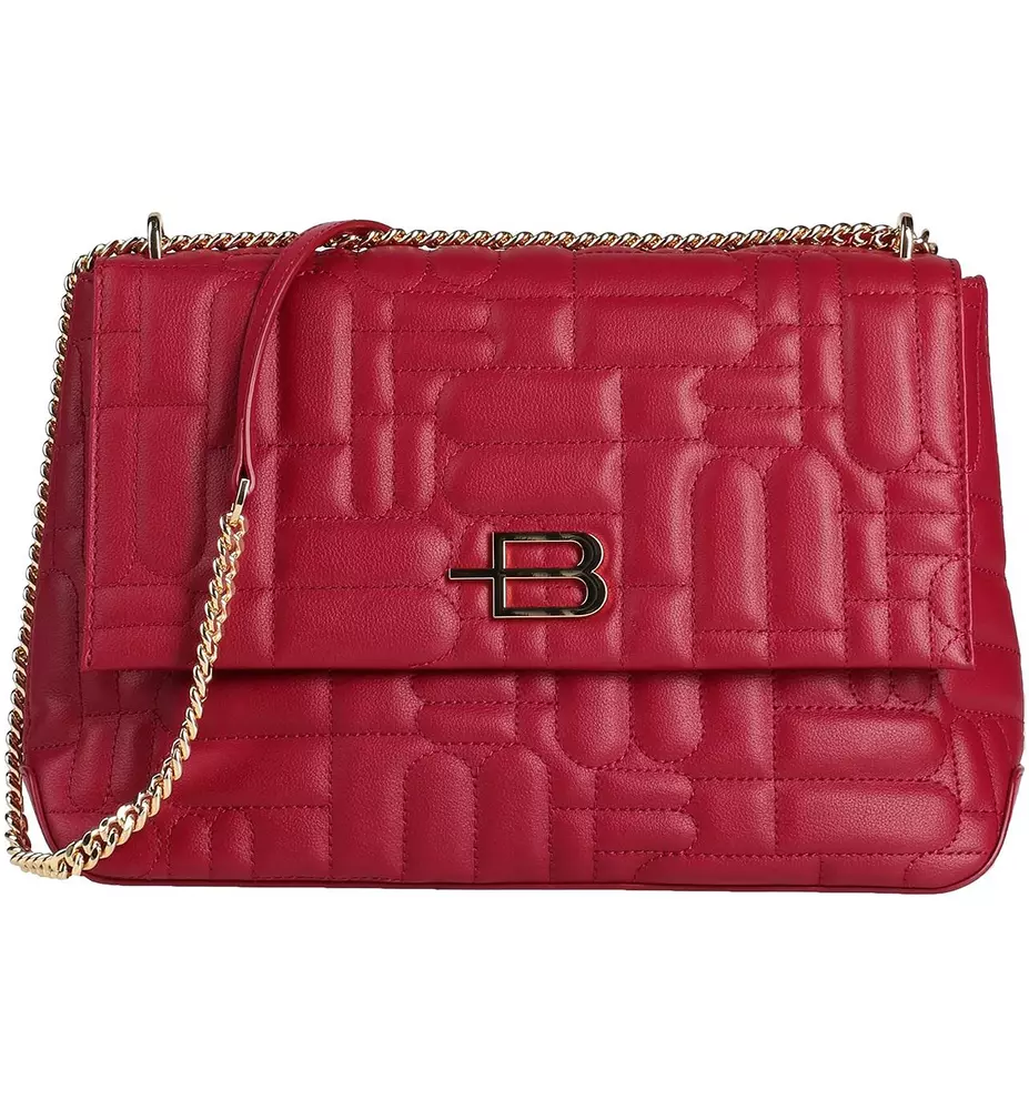 Baldinini Trend Women's Elegant Red Calfskin Shoulder Bag with Logo Motif