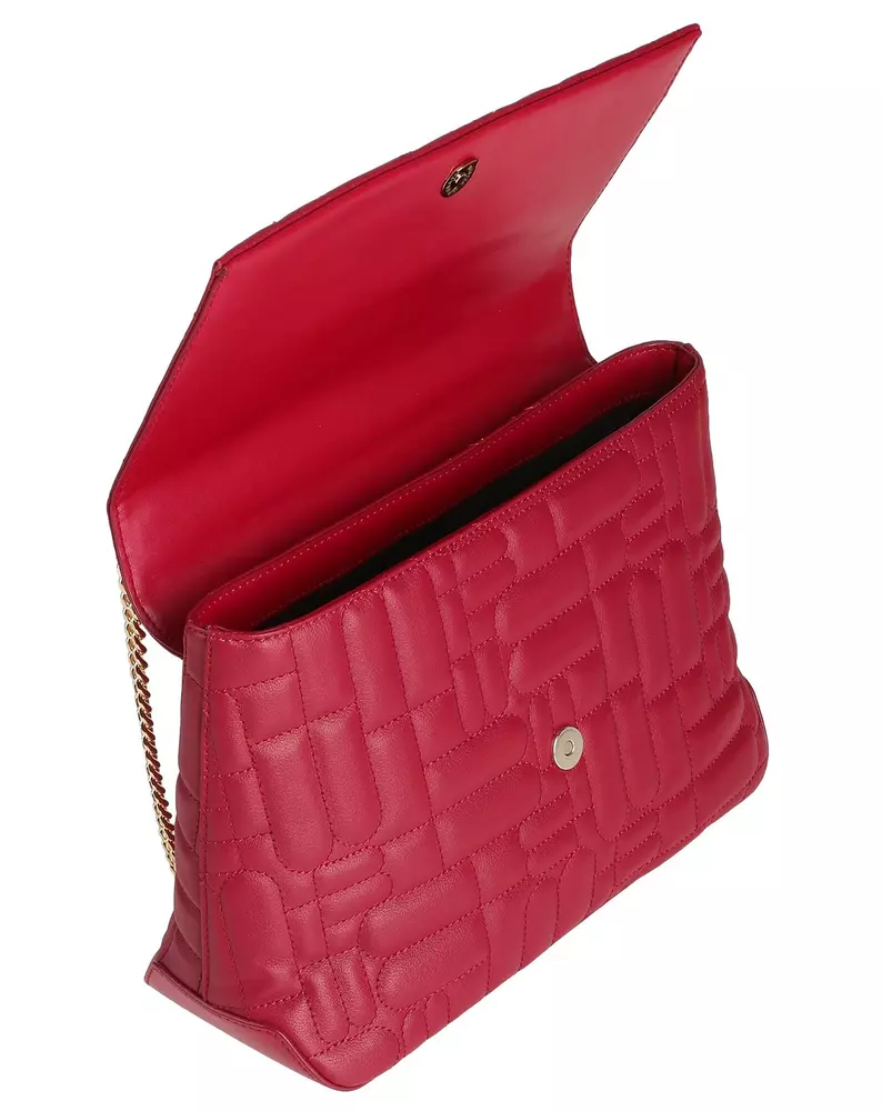 Baldinini Trend Women's Elegant Red Calfskin Shoulder Bag with Logo Motif