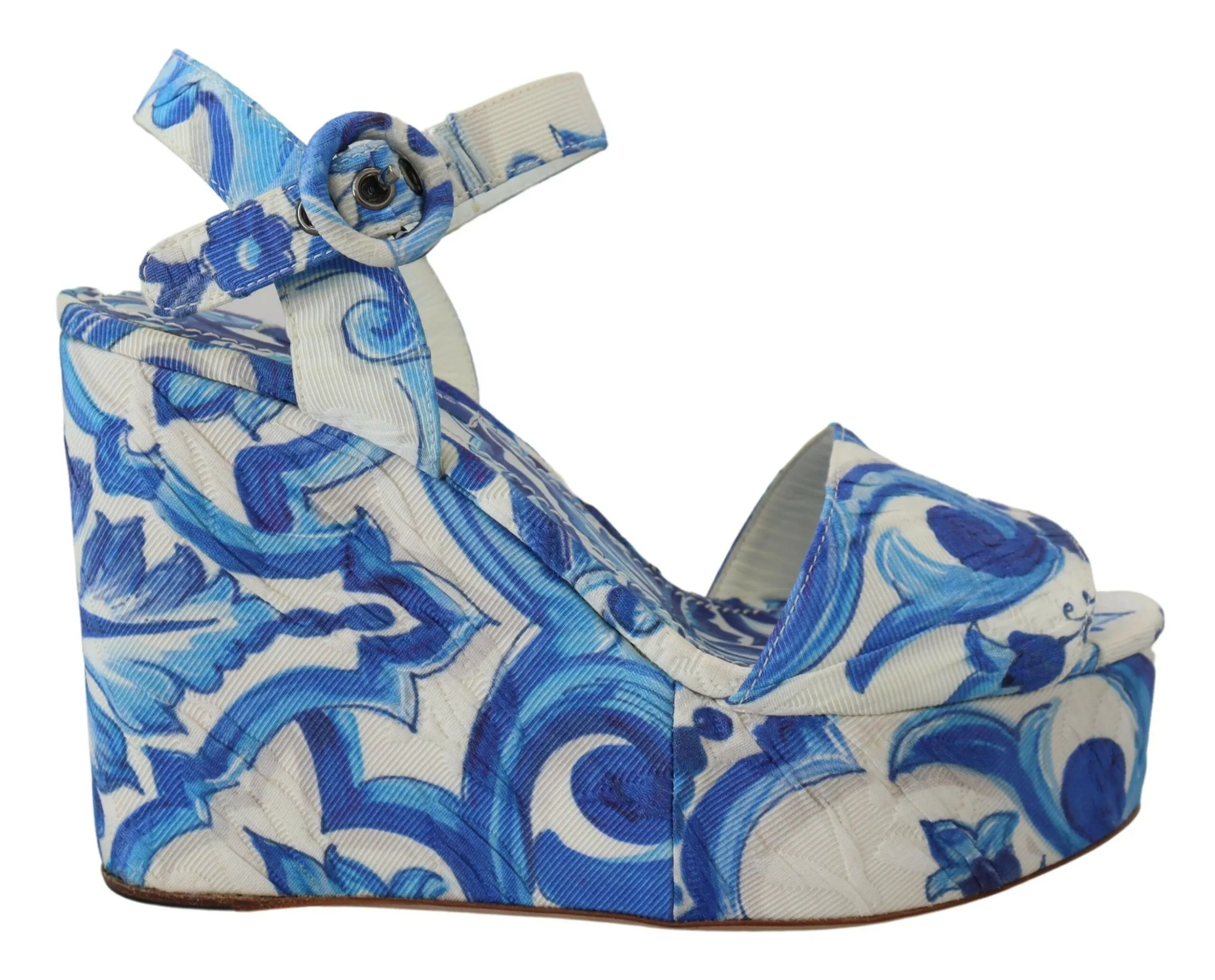 Dolce & Gabbana Women's Majolica Print Cotton Wedge Sandals