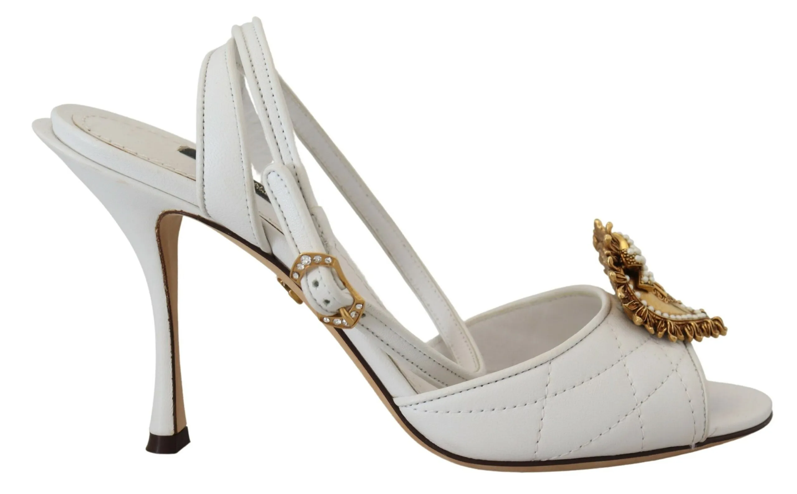 Dolce & Gabbana Women's Devotion Embellished White Leather Stilettos
