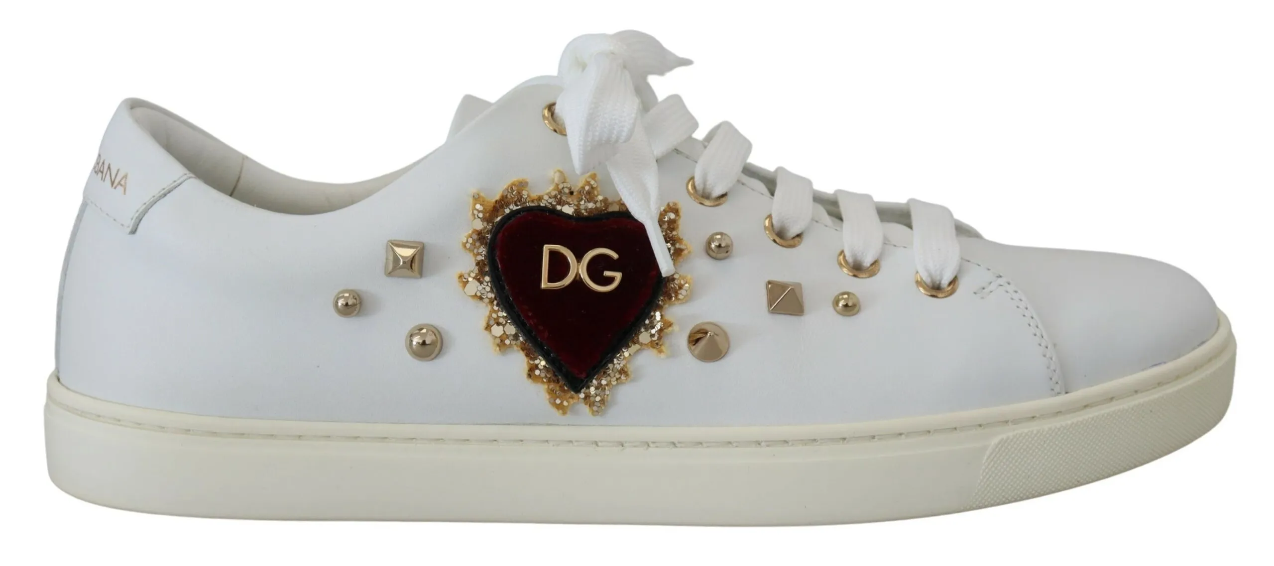 Dolce & Gabbana Women's Studded Heart Leather Sneakers White