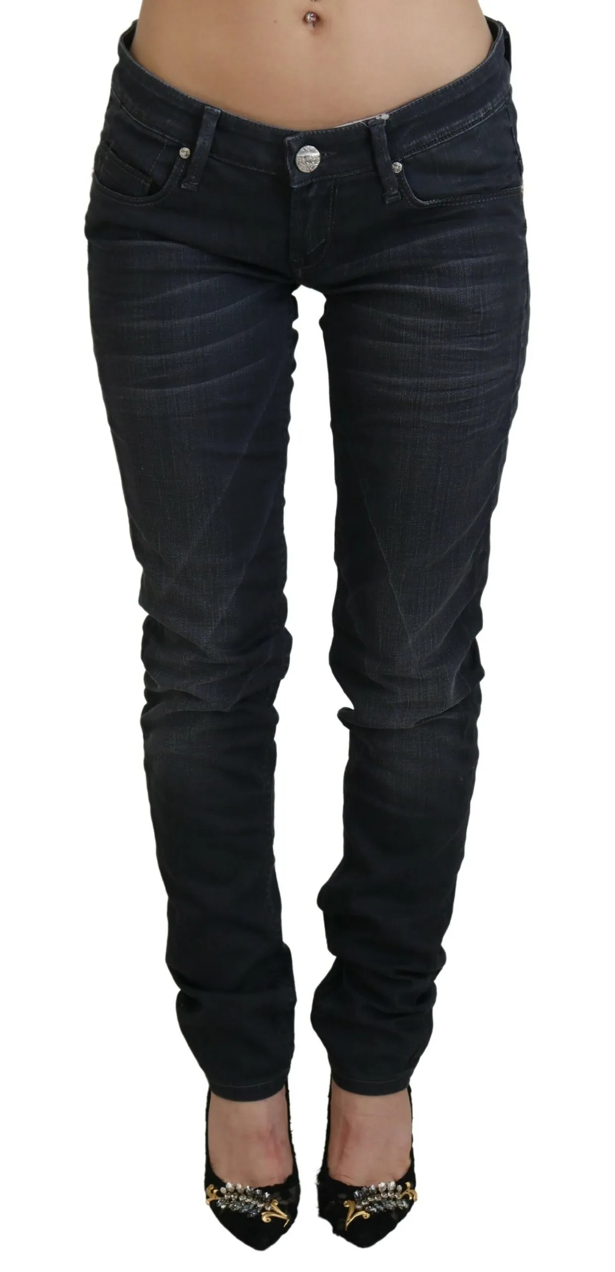 Acht Women's Sleek Black Washed Slim Fit Denim