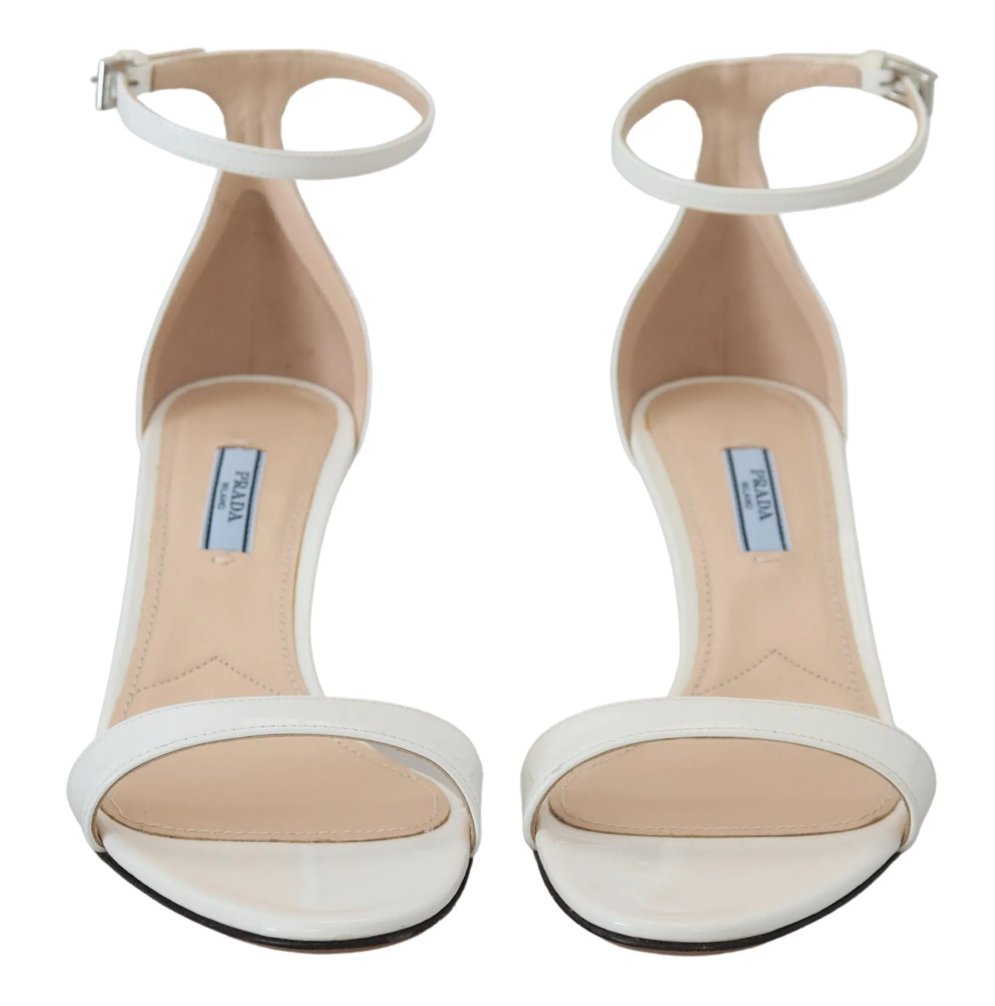 Prada Women's Elegant White Leather Ankle Strap Heels