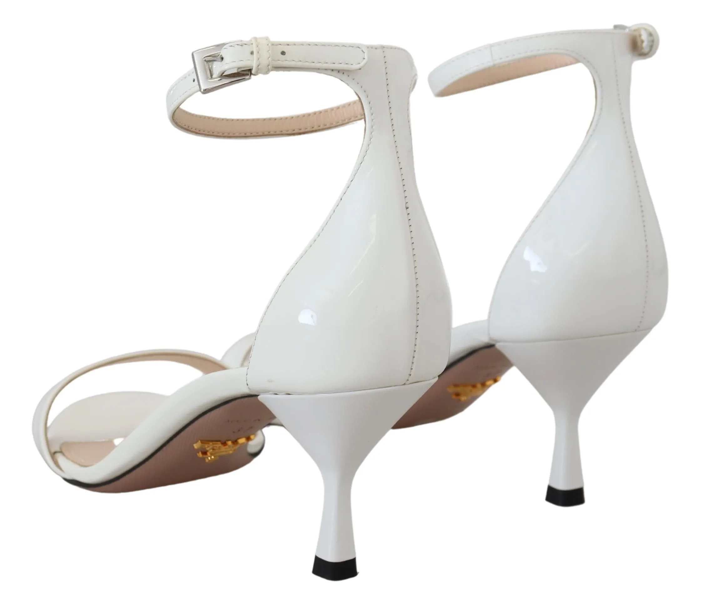 Prada Women's Elegant White Leather Ankle Strap Heels