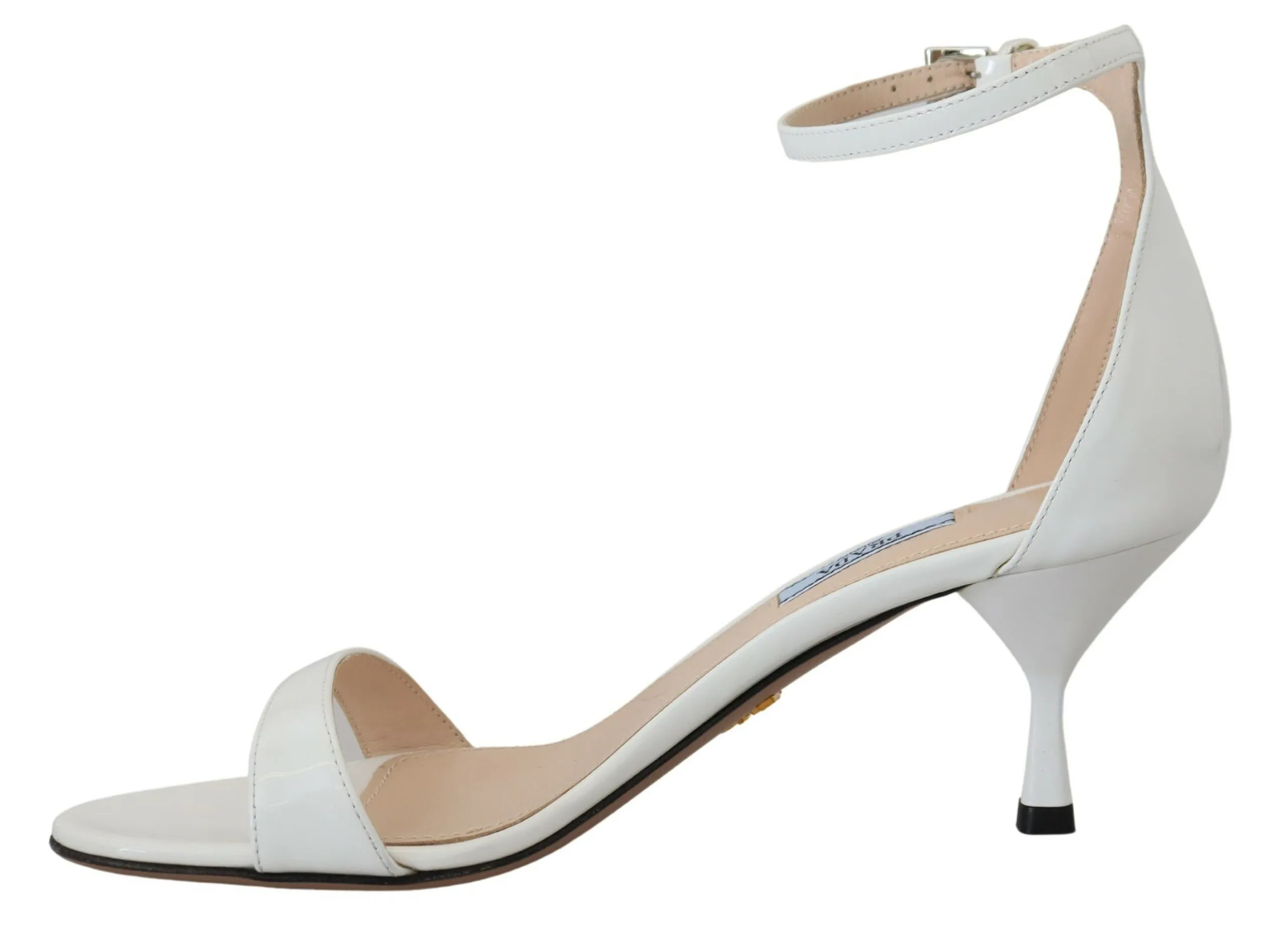 Prada Women's Elegant White Leather Ankle Strap Heels