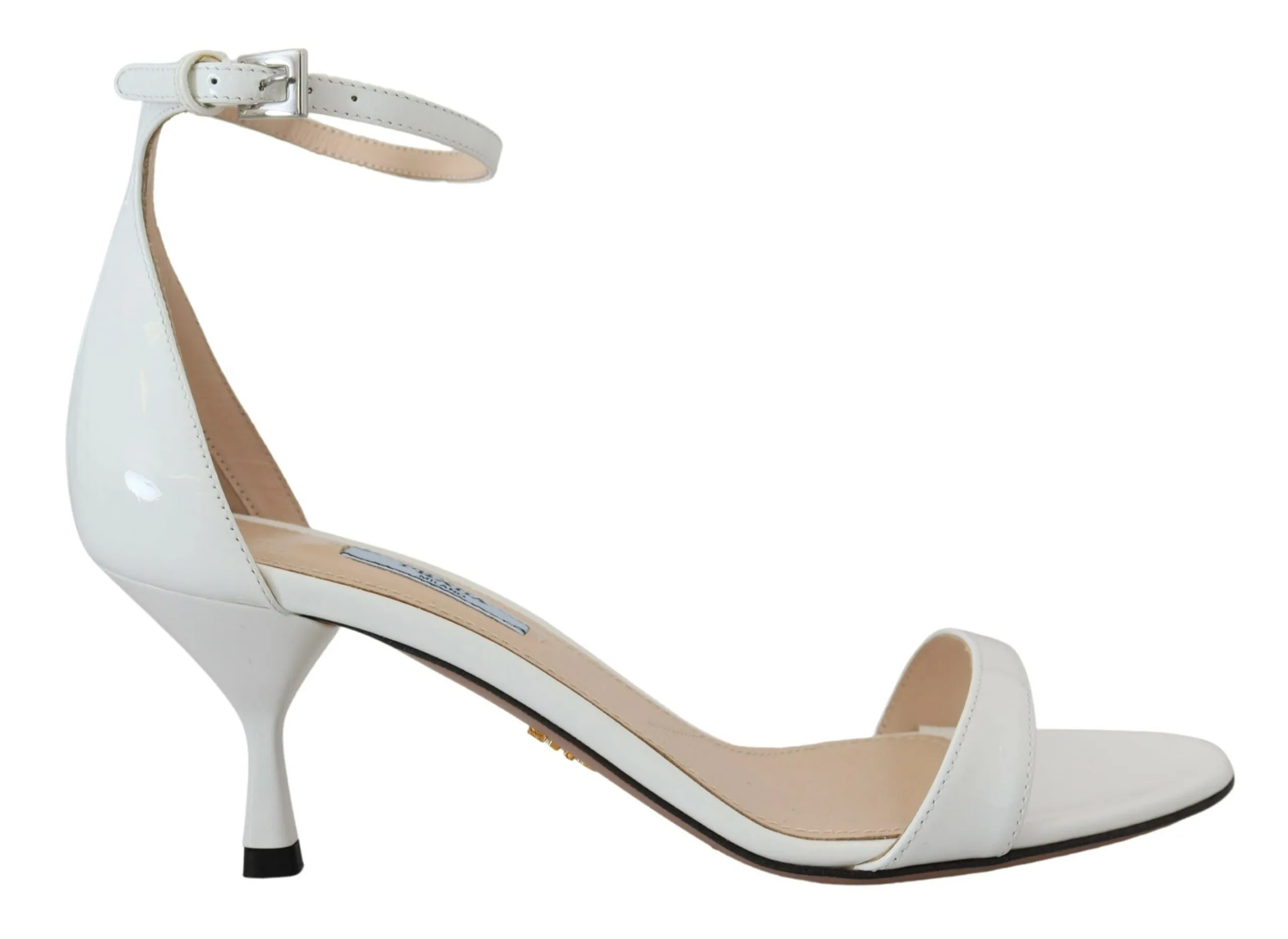 Prada Women's Elegant White Leather Ankle Strap Heels