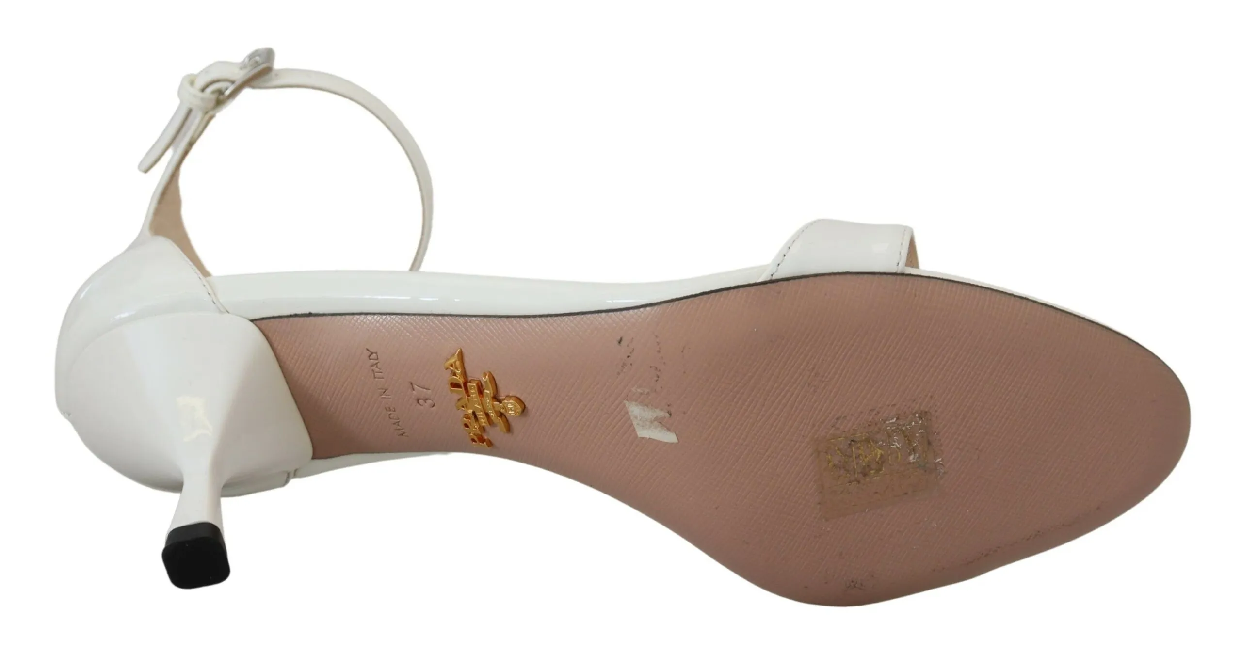 Prada Women's Elegant White Leather Ankle Strap Heels