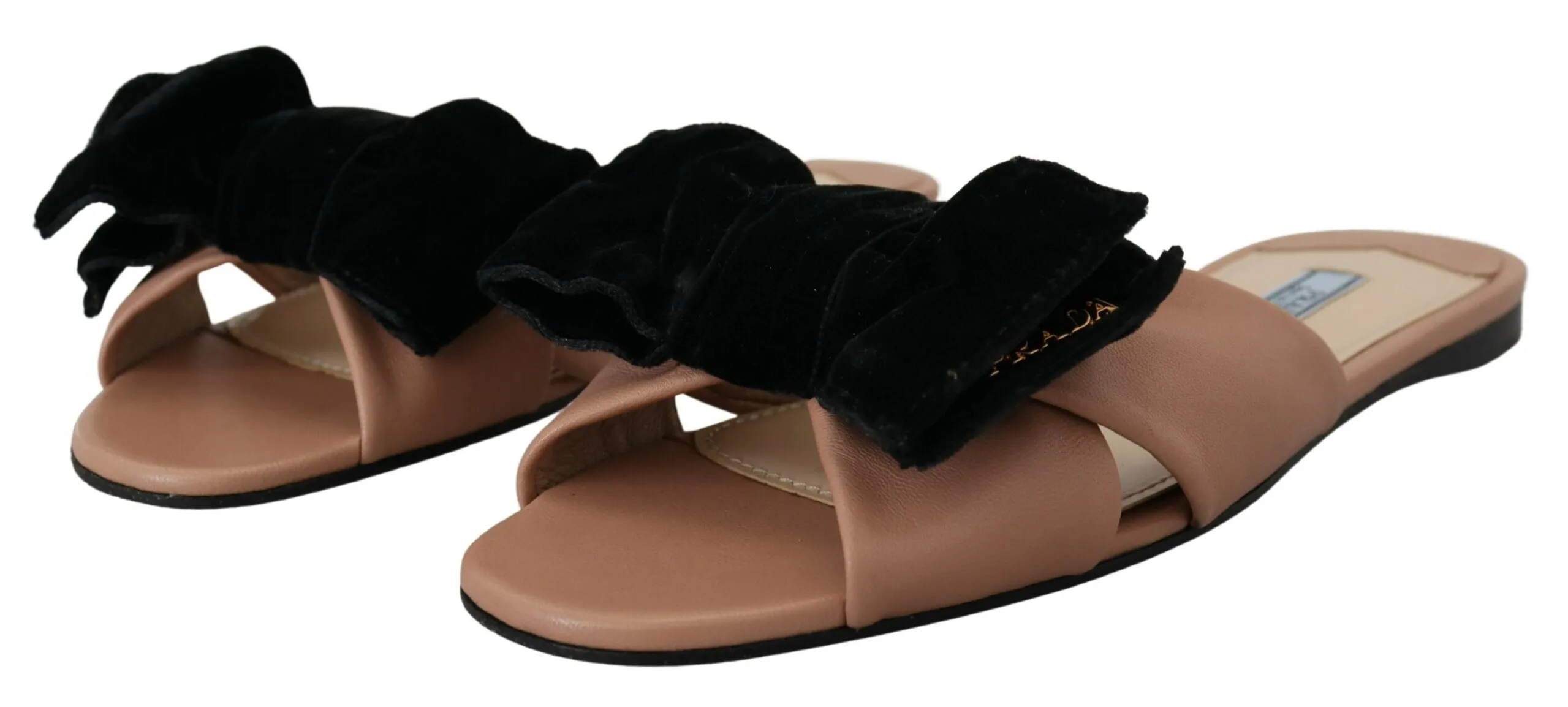 Prada Women's Elegant Two-Tone Leather Flat Sandals
