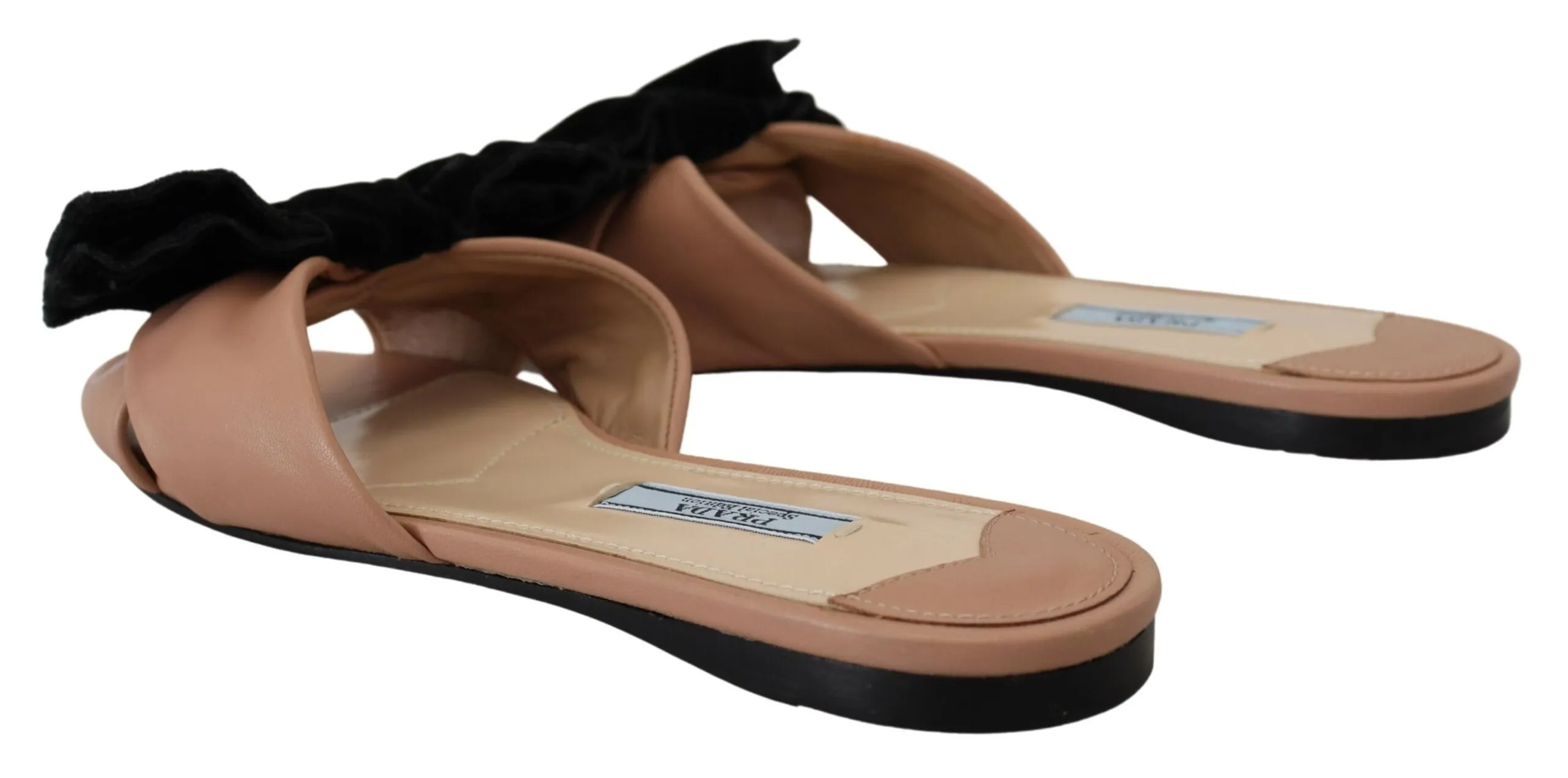 Prada Women's Elegant Two-Tone Leather Flat Sandals