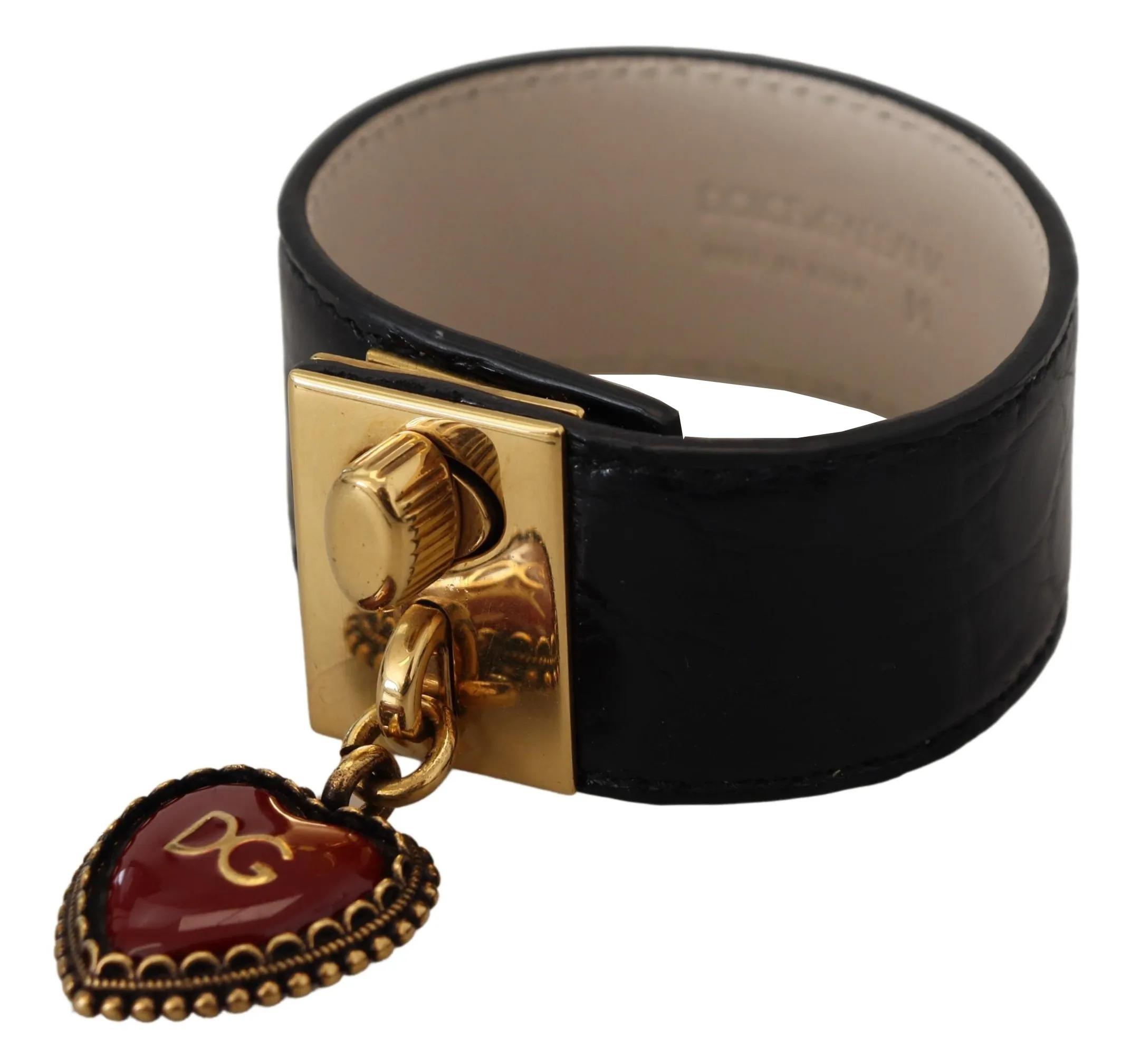 Dolce & Gabbana Women's Elegant Black Leather Gold Detail Bracelet