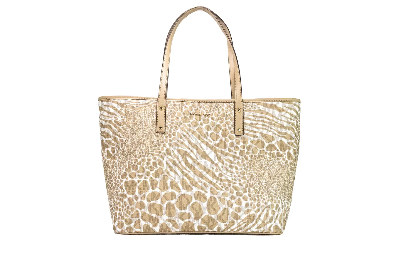 Michael Kors Women's Carter Large Camel Animal Print PVC Open Tote Shoulder Bag Purse