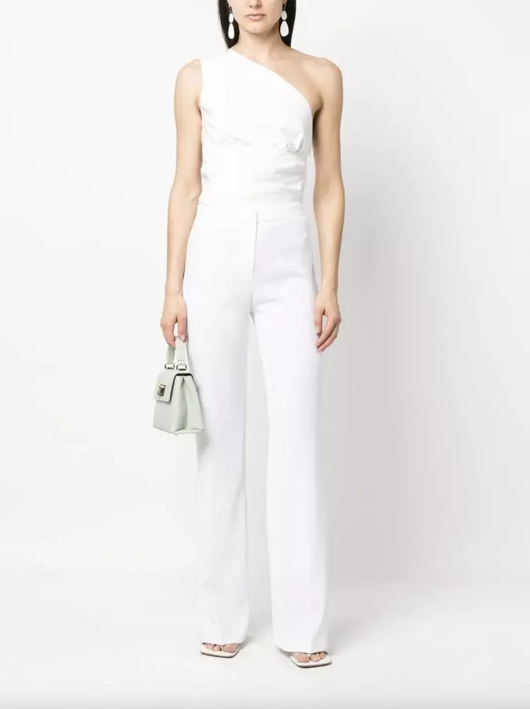 PINKO Women's Elegant White Split-Hem Stretchy Trousers