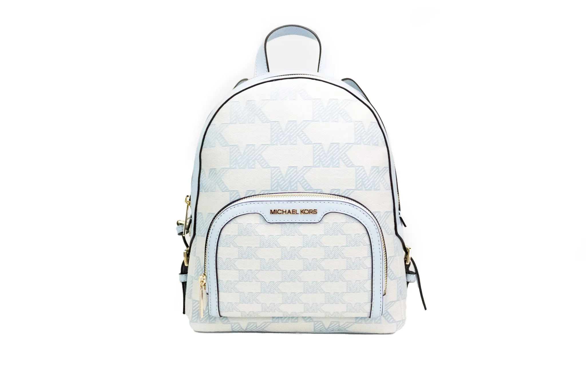 Michael Kors Women's Jaycee Medium Vista Blue Signature Canvas Zip Pocket Backpack Bag