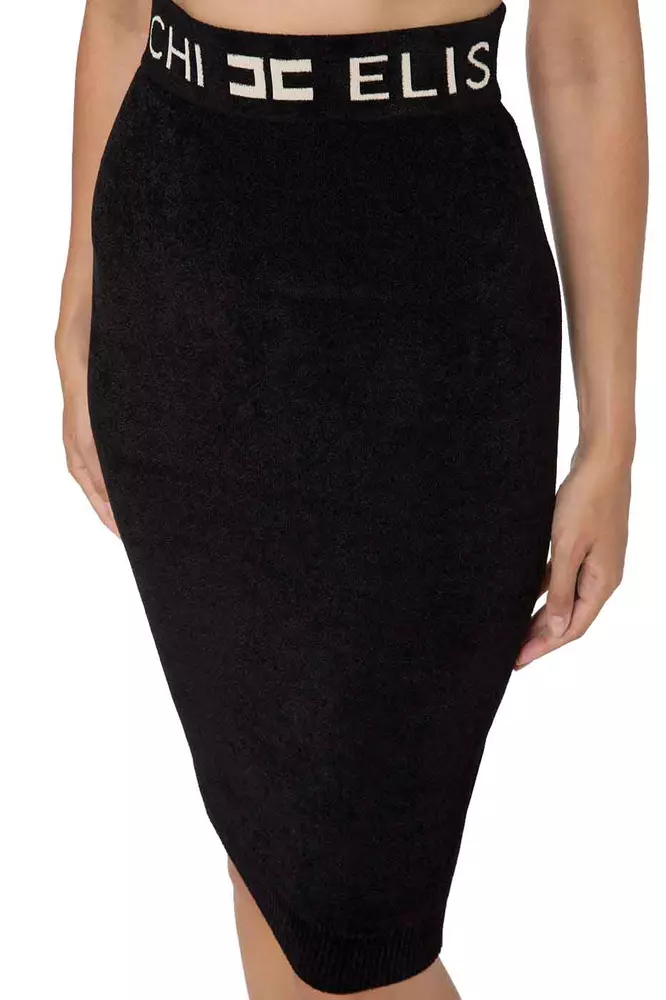 Elisabetta Franchi Women's Chenille High-Waisted Pencil Skirt with Logo Band