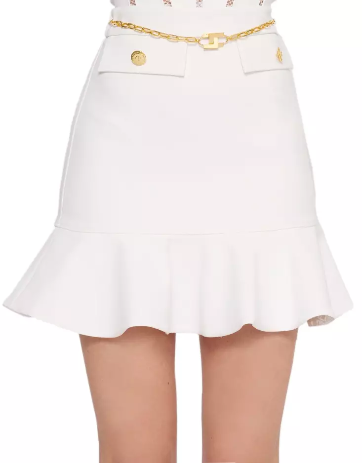 Elisabetta Franchi Women's Chic Flounce Hem Skirt with Gold Chain Detail