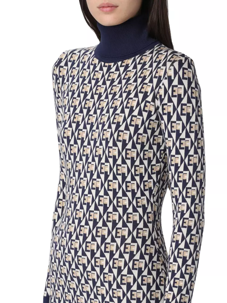 Elisabetta Franchi Women's Sleek Turtleneck Logo Motif Dress