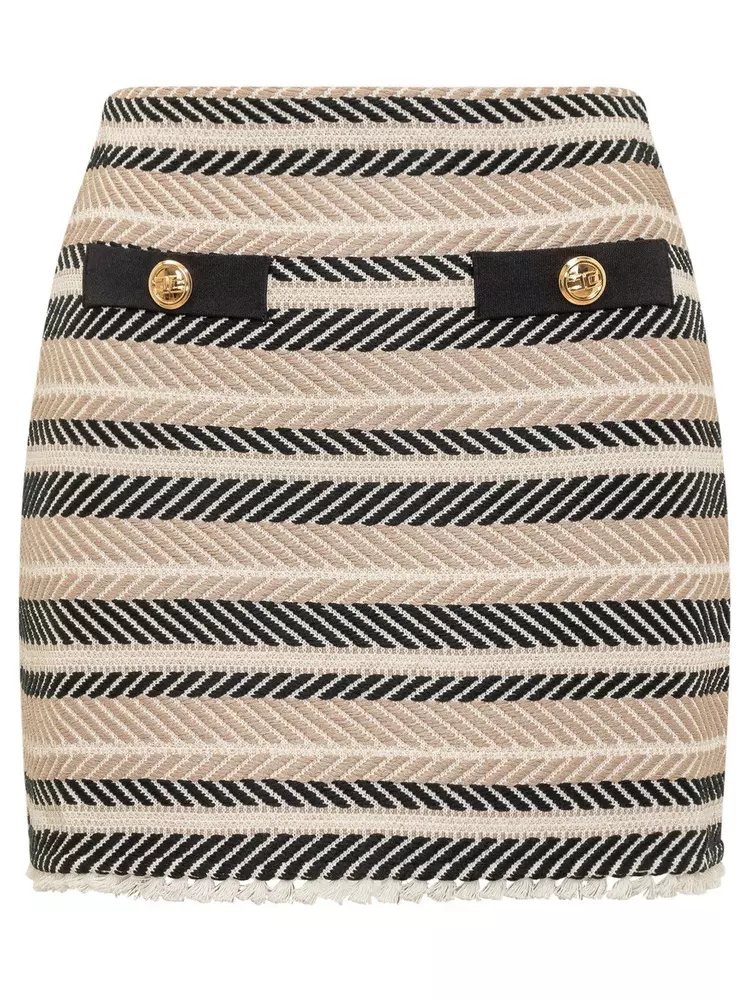 Elisabetta Franchi Women's Chic Herringbone Miniskirt with Tufted Hem