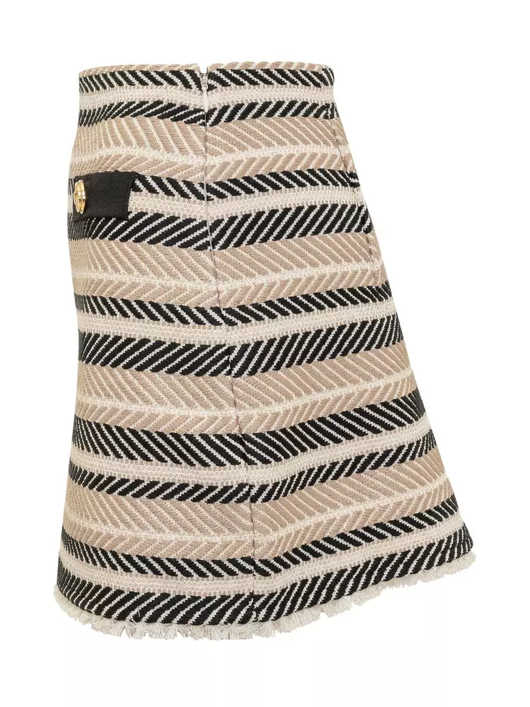 Elisabetta Franchi Women's Chic Herringbone Miniskirt with Tufted Hem