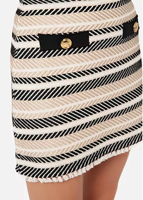 Elisabetta Franchi Women's Chic Herringbone Miniskirt with Tufted Hem