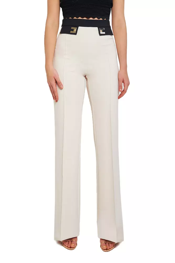 Elisabetta Franchi Women's Elegant Palazzo Trousers with Contrasting Waistband