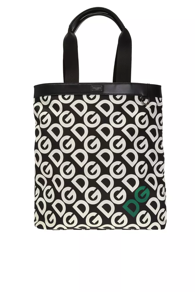 Dolce & Gabbana Men's Black Patterned Leather-Trim Shopper Bag