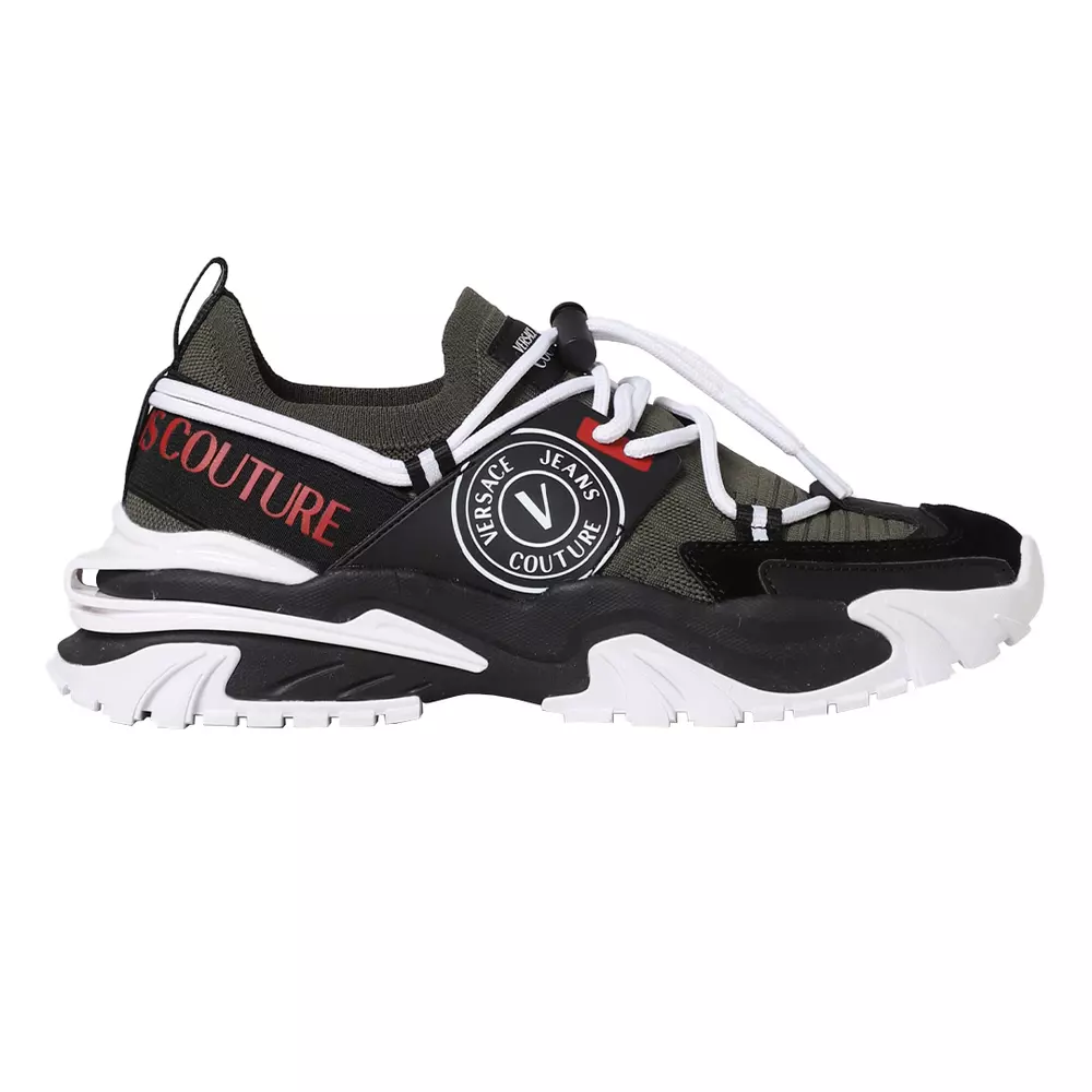 Versace Jeans Men's Army Leather Sneakers with Logo Accents