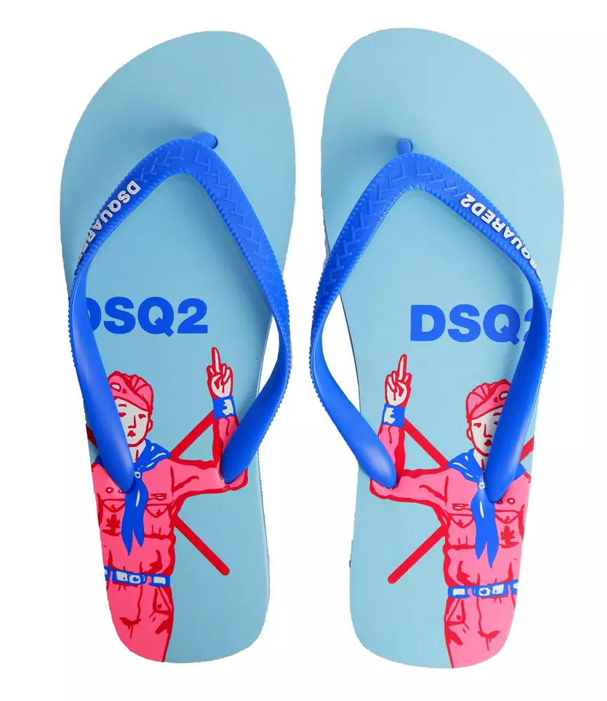 Dsquared² Men's Sleek Blue Flip Flops with Transparent Shopper