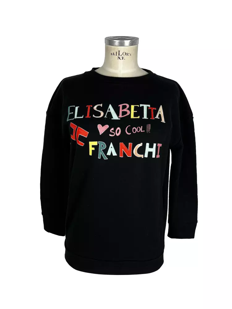 Elisabetta Franchi Women's Chic Black Cotton Sweatshirt with Front Print