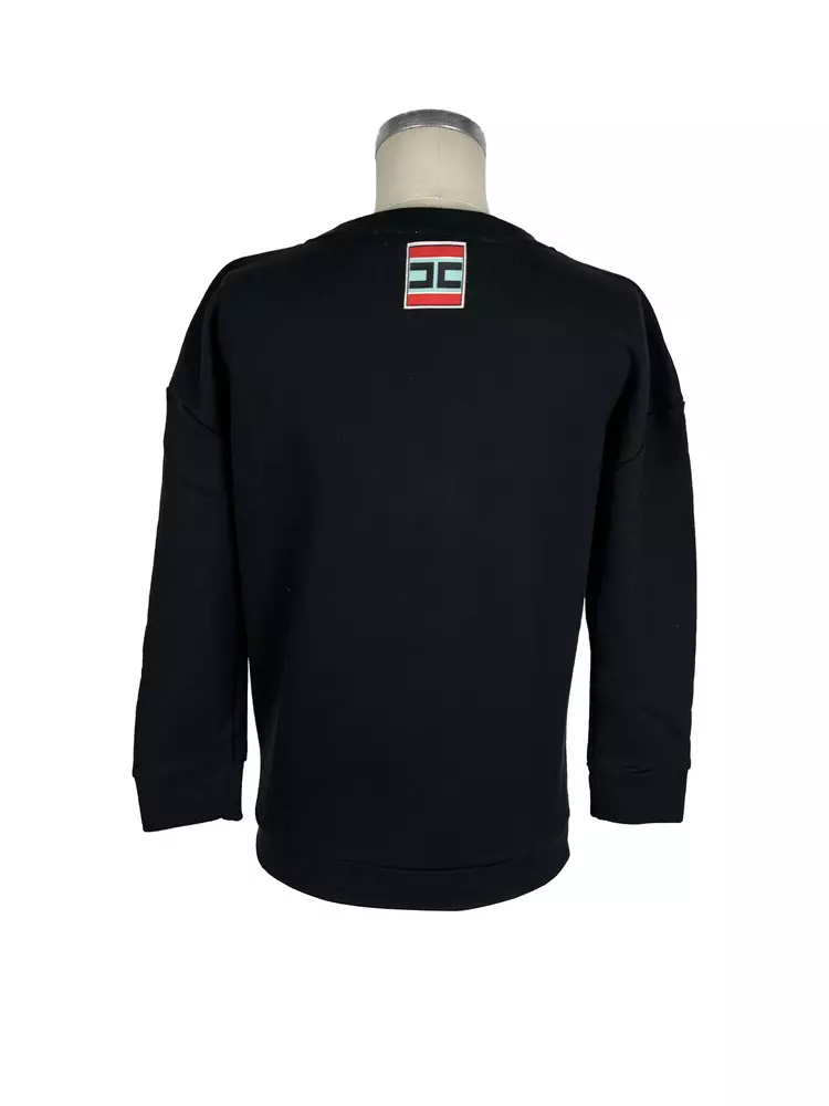 Elisabetta Franchi Women's Chic Black Cotton Sweatshirt with Front Print