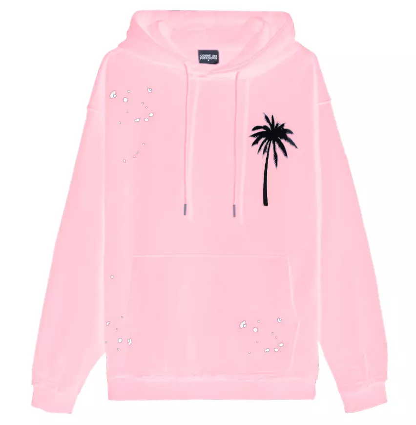 Comme Des Fuckdown Women's Chic Pink Cotton Hooded Sweatshirt with Palm Print