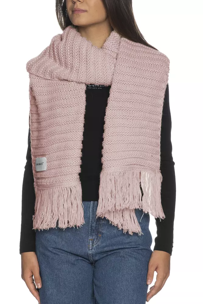 Hinnominate Women's Elegant Long Knit Fringed Scarf in Blush Pink