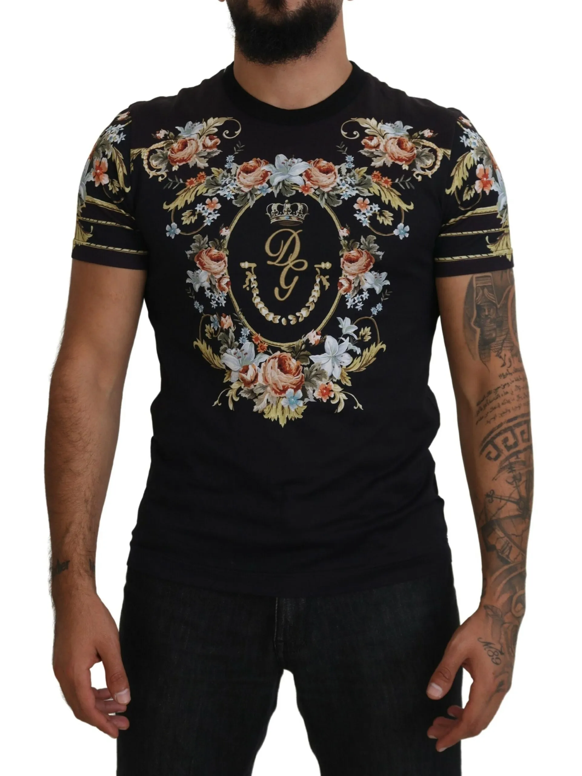 Dolce & Gabbana Men's Floral Logo Print Cotton Tee