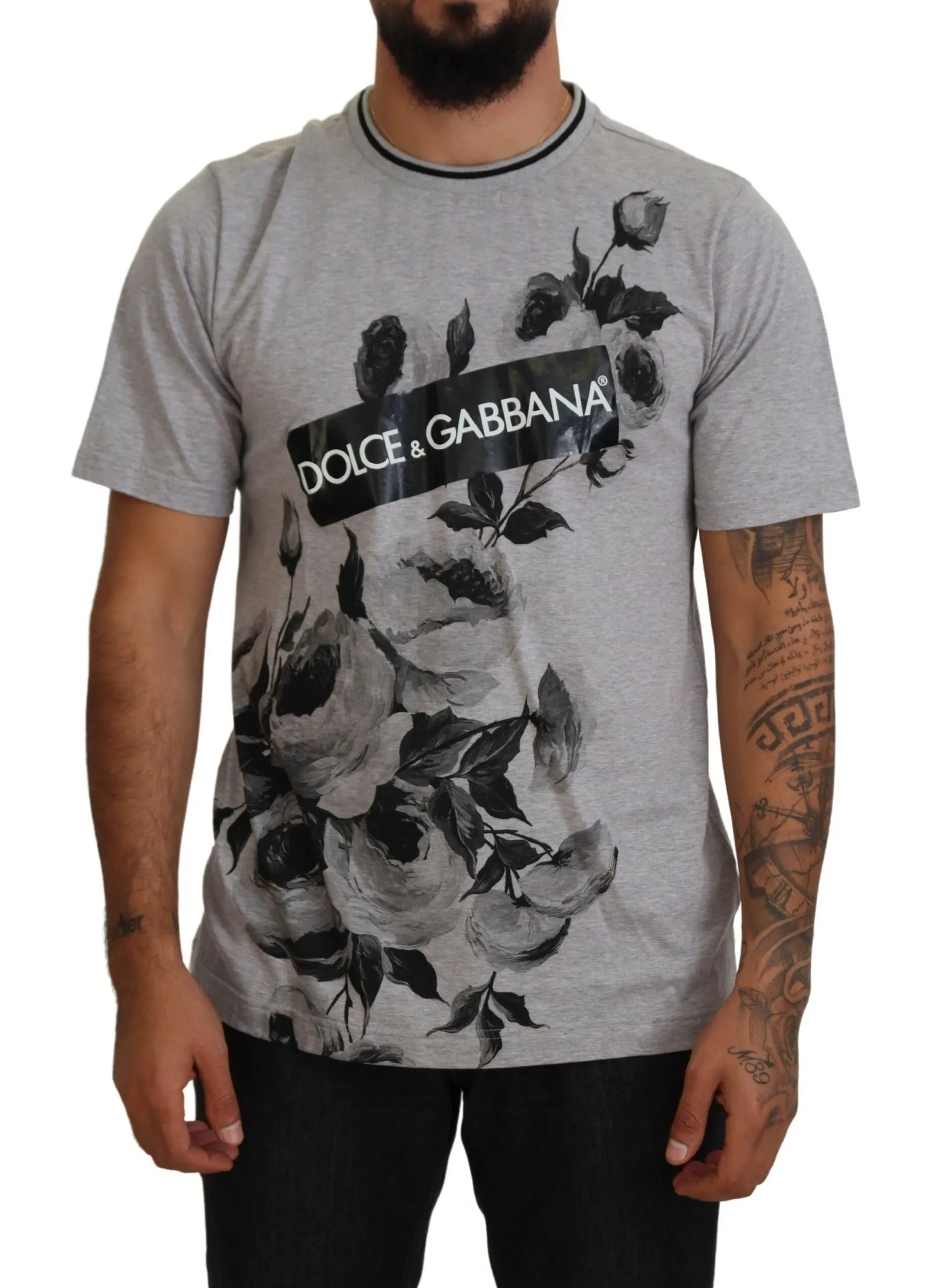 Dolce & Gabbana Men's Elegant Floral Crew Neck Cotton Tee