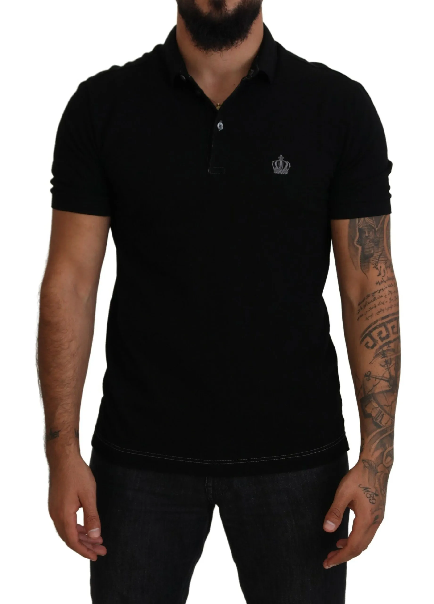 Dolce & Gabbana Men's Elegant Crown Embroidered Black Polo