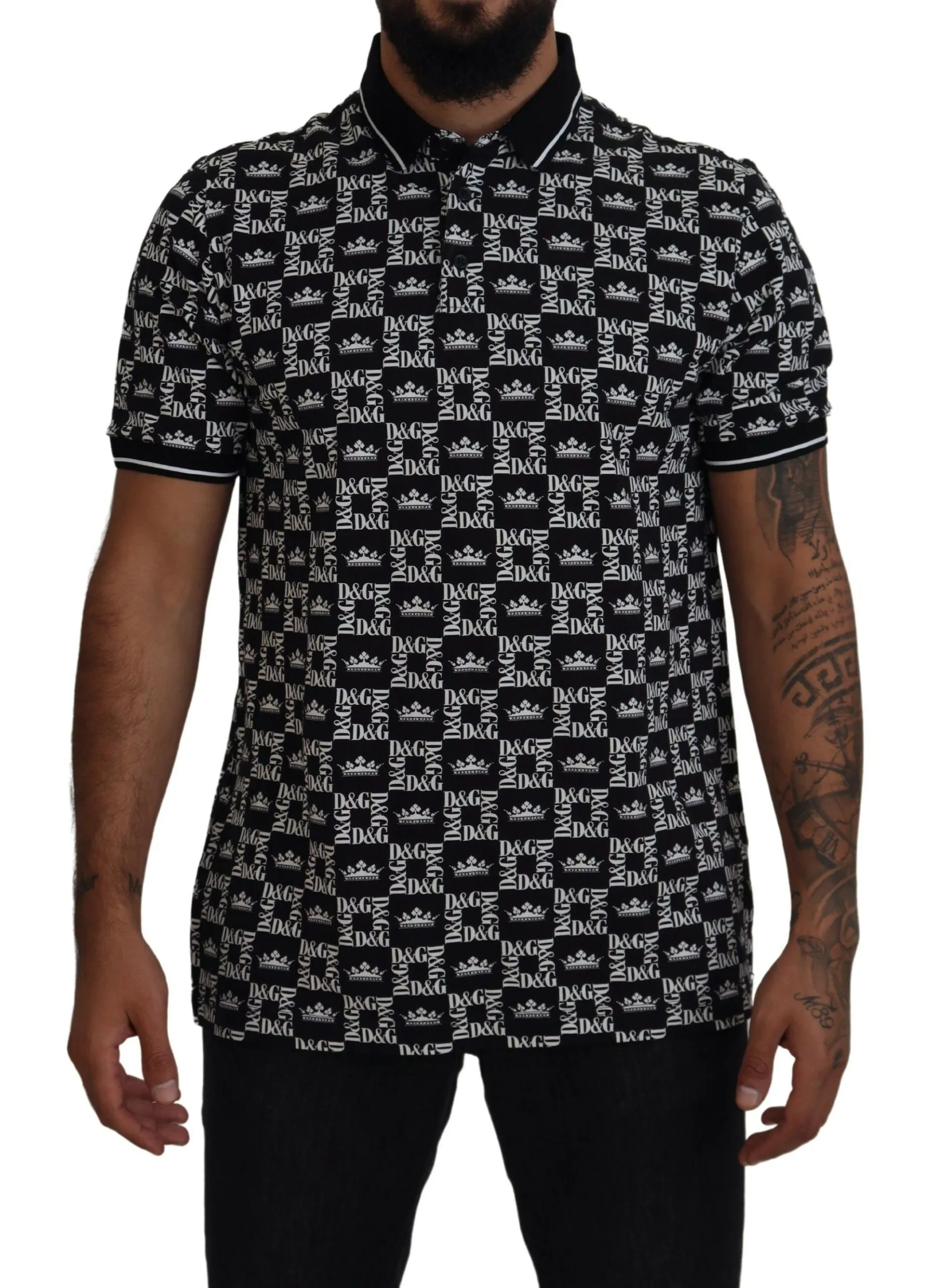 Dolce & Gabbana Men's Elegant Black Crown Print Polo Tee