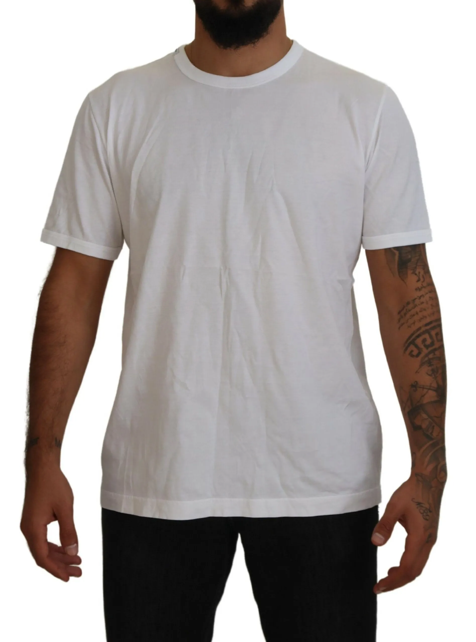 Dolce & Gabbana Men's Elegant White Crew Neck Cotton Tee
