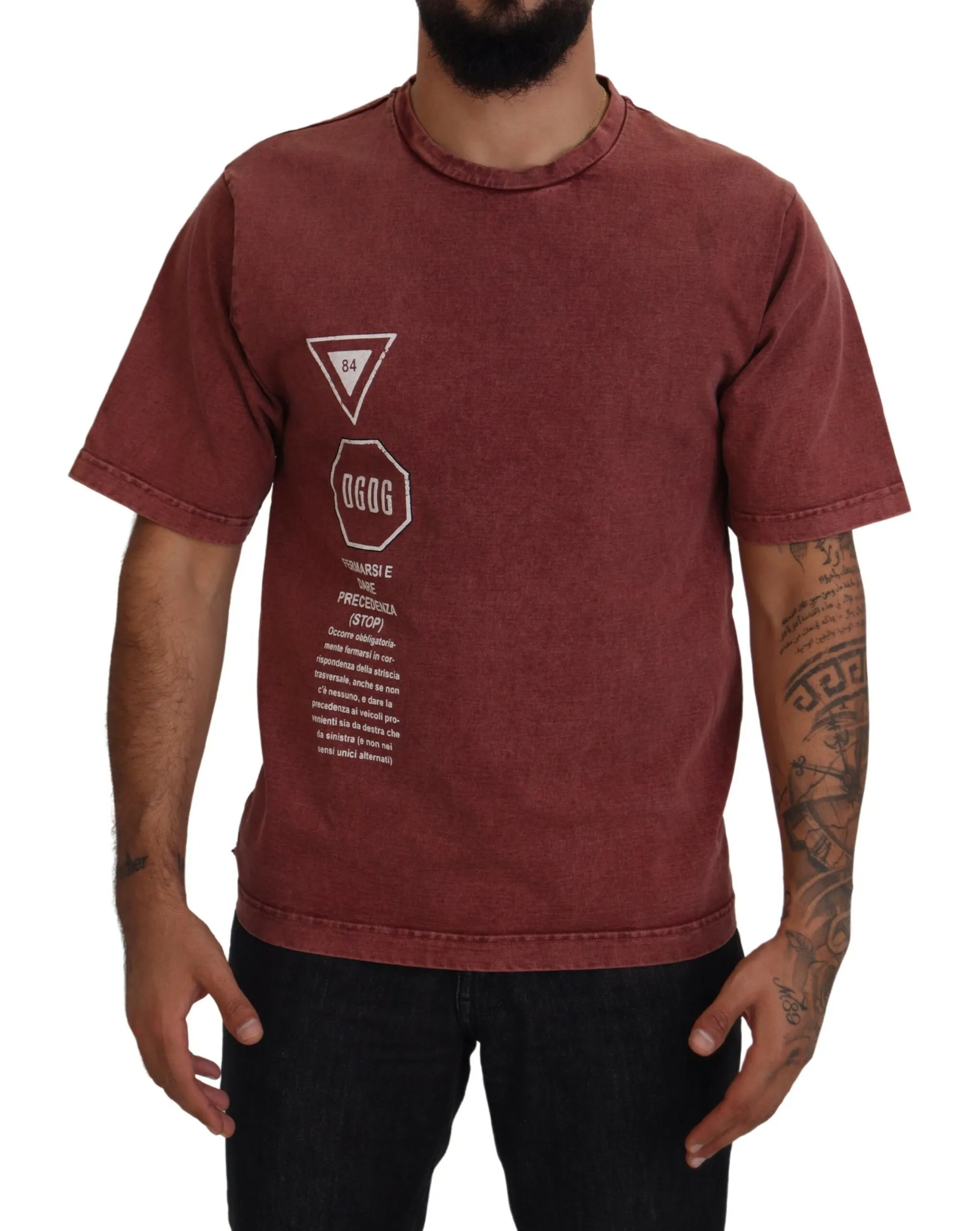 Dolce & Gabbana Men's Elegant Maroon Printed Cotton Tee