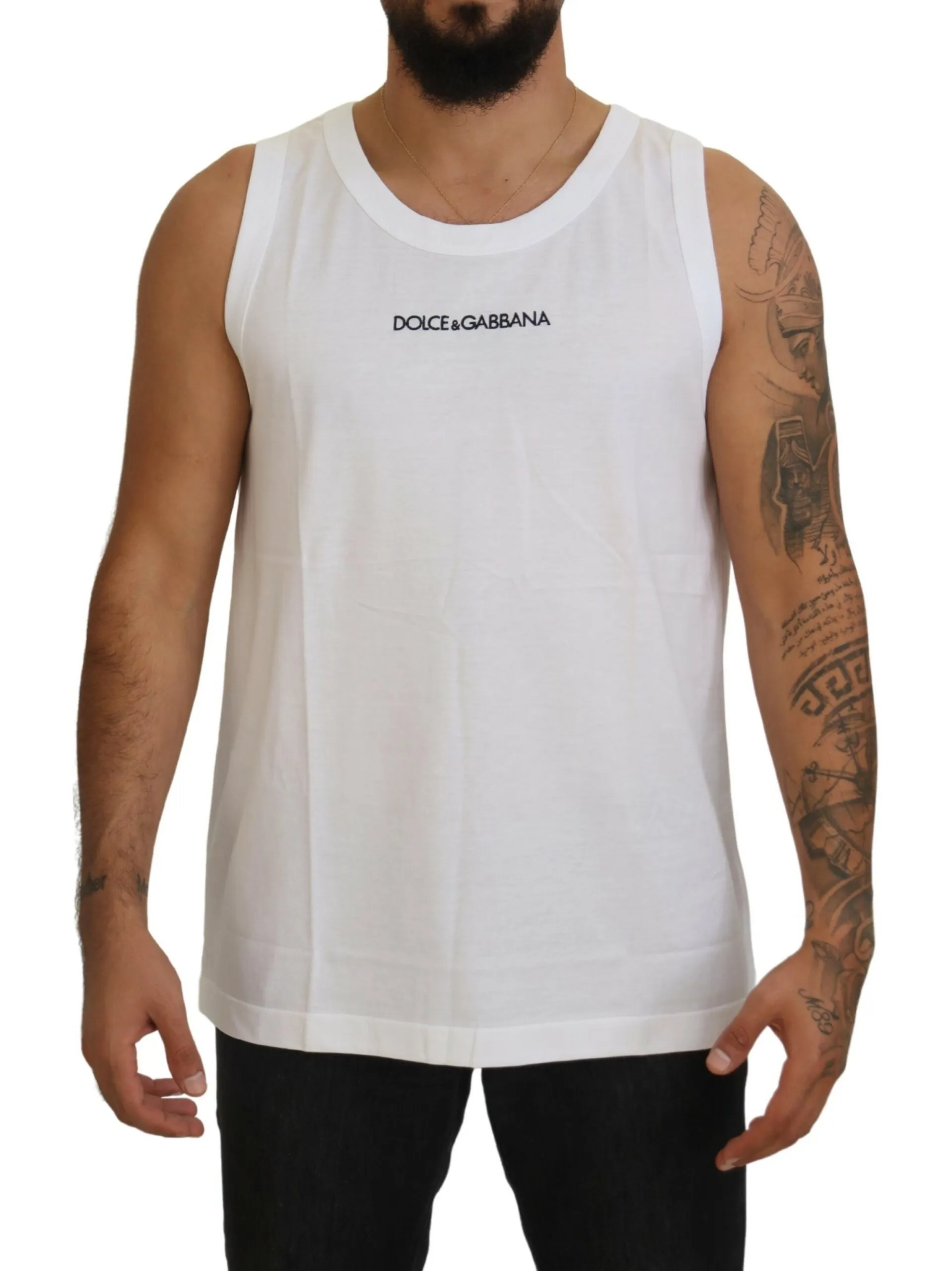 Dolce & Gabbana Men's Elegant Sleeveless Logo Tank in Pure White