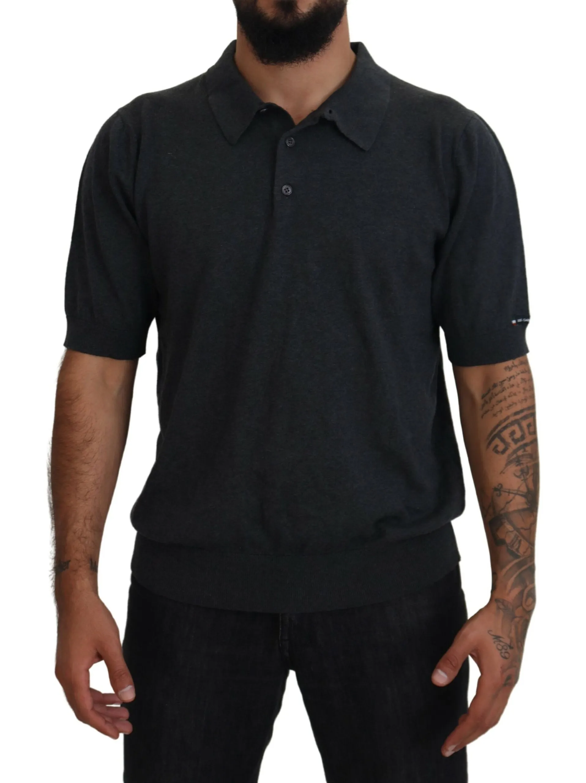 Dolce & Gabbana Men's Elegant Grey Cotton Polo T-Shirt