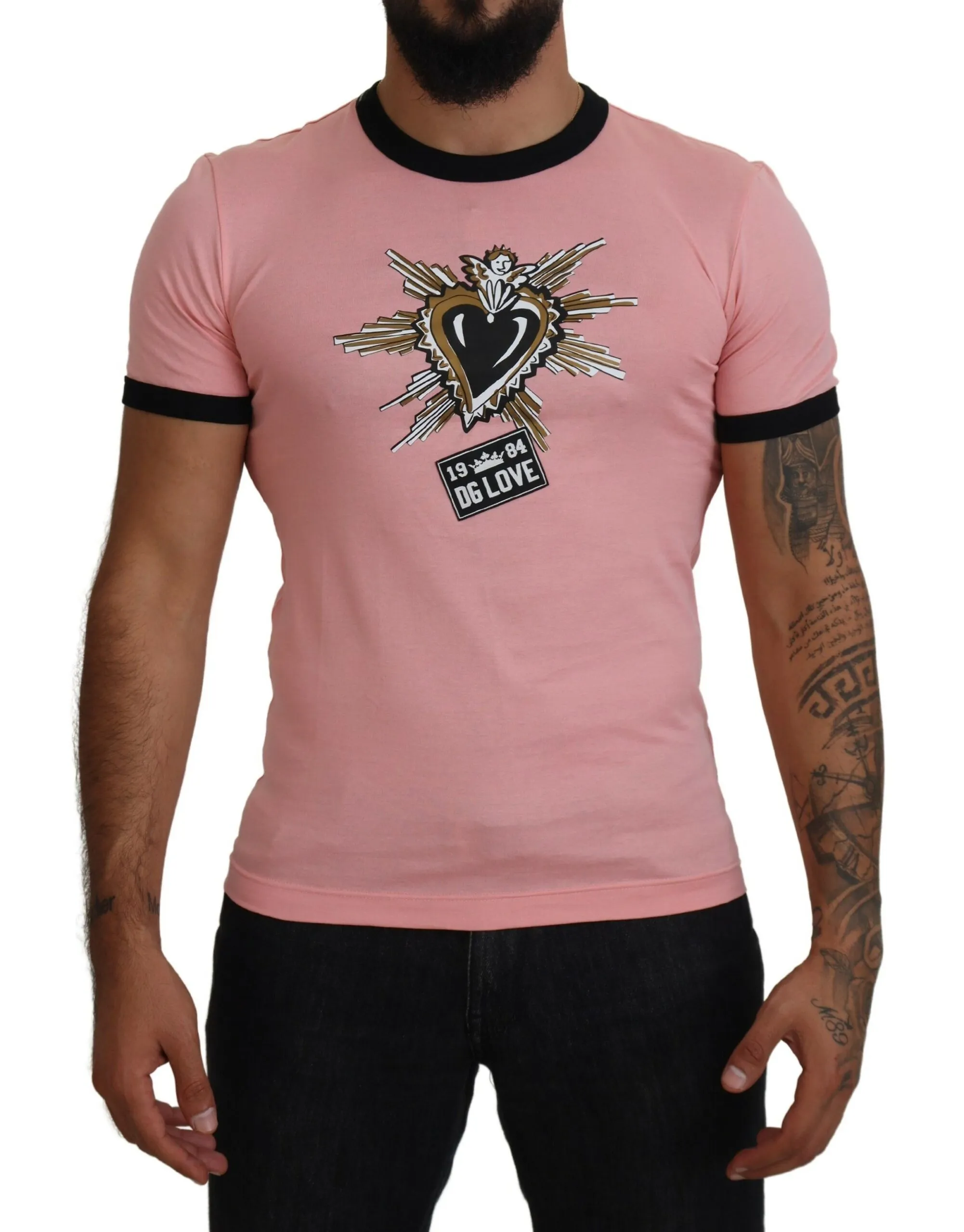 Dolce & Gabbana Men's Chic Pink Short Sleeve Logo Tee